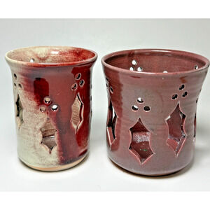 Phil Morgan Pottery Holly Candle Holders Lanterns Seagrove NC Rotary Homestead